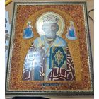 Икона / панно. Софрино. Отделка янтарем. Калининград. 45x38 см