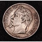 5 франков 1868 г. Наполеон Ill. Серебро. 25 грамм.