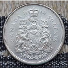 Канада 50 центов (1/2 доллар) 1964 год, AU. Королева Елизавета II. Серебро. Сторгуй за свою цену, предложи обмен! S50