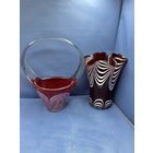 Набор конфетница и ваза красная стекло