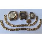 Часы женские позолоченные СССР. Заря АU10,+ ,Заря АU10,, СЛАВА Au20,, +2 позолоченных браслета Au .+ Запонка Au4  (Часы В РЕМОНТ)