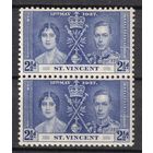 27.BrKS. Великобритания. Колонии.  Сент Винсент. Коронация Георга VI и Елизаветы. 1937 г. 2 1/2P. Mi.#118. MNH. Пара.