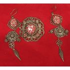 Гарнитур. СССР. Чехословакия. Брошь и серьги сложных форм. Редкий