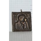 ИКОНА КАЗАНСКАЯ БОГОРОДИЦА ОБРАЗОК ПЛАСТИКА МЕДНОЛИТОЙ СПЛАВ 18  -19 ВЕК .
