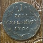 Монета 1 пфенниг 1766 год. Карл IV Теодор. Курпфальц