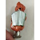 Игрушка ёлочная бурый Медведь с гармошкой, стекло. СССР