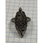 С 1 РУБЛЯ! ЖЕНСКОЕ КОЛЬЦО ЧЕРНЬ ЦВЕТОК СЕРЕБРО 925 ПРОБА ДИАМЕТР 17 ММ. ВЕС 3.2 ГРАММА