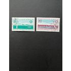 ГДР 1961 Полная серия марок "Чемпионат мира по рыбной ловле" (гашение с клеем и с наклейками) Mi.841-842 каталог 4.50 евро