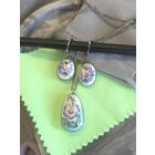 Серьги двухсторонние с кулоном скань, финифть, винтаж, СССР, мельхиор