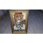 Картина в раме Вечереет 1989 г подпись автора - живопись на религиозный мотив (мать и дитя по дороге в храм)