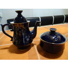Чайник заварочный + сахарница, кобальт, позолота, Бронницы