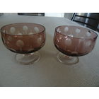 Рюмка на ножке, марганцевое стекло, серия " Горошек", винтаж, диаметр  6,5 см, высота 6 см, объем около 90мл до краев