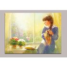 Открытка. Дети. Девочка. Лето. Фиалки. Окно. Художник Ек. Бабок (чистая)