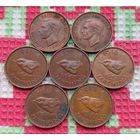 Великобритании 1 фартинга, 1939, 1941, 1946, 1948, 1951 гг.. АU. Королева Елизавета II.
