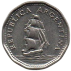 РЕСПУБЛИКА АРГЕНТИНА 5 ПЕСО 1961. КОРАБЛЬ ПАРУСНИК Фрегат "Президент Сармьенто"