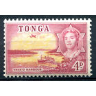 Британский протекторат - Королевство Тонга - 1953г. - ландшафты, лодка, самолёт, королева Салоте Тупоу III, 14 P - 1 марка - MLH [Mi 105]. #4-B5-106-A-1