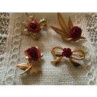 Брошь Красная Роза эмаль Германия винтаж