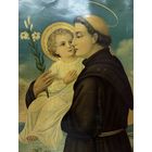 Старинная литография Святой Антоний Падуанский с младенцем