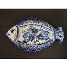 Тарелка (селедочница) Рыбка, фарфор. Гжель