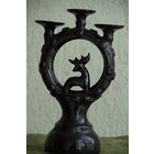 Подсвечник из СССР  ( обливная керамика )   высота 31 см , ширина 19,5 см