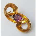 Брошь с аметистовым кристаллом, 2,8 см на 1,3 см, старая Германия