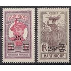 3.FrK. Франция. Колонии. Мартиника. Местные мотивы. Надпечатка нового номинала. 1924-25 гг. Mi.##106-107.