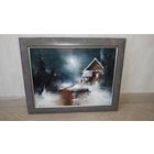 Картина холст масло в раме девушка НЮ озеро баня ночь луна зима ели - красивый зимний банный пейзаж