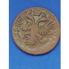 ДЕНГА 1731 г. Анна Иоановна. ПЕРЕЧЕКАН с копейки ПЕТРА I. Без мц.