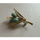 Брошь Веточка Амазонит Камень Германия винтаж