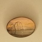 Брошь старинная пейзажная. Рисунок по меди. 3,5х2,5 см.