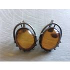 Серьги серебро янтарь винтаж СССР звезда 925 Редкие крупные