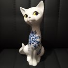 Статуэтка Кот Кошка Копилка Фарфор Гжель Делфт Рисунок узор цветы