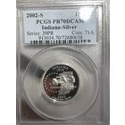 25 центов 2002 -s штат индиана pcgs pf 70 dcam высшая оценка !! очень красивая серебряная монета с рубля !