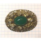 Брошь, Германия 60е гг. Латунь, стекло, урановое стекло.