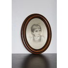 Винтажная роспись по шелку "Мальчик", Джузеппе Тарантино, в деревянной раме, клеймо, Италия.