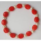Браслет Коралловая жемчужина,  длина 18 см, 70-80-е годы.  Пластик