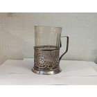 Мельхиоровый подстаканник "Скань",с накладками.СССР.Клейма.