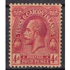 64.BrK. Великобритания. Колонии. Острова Теркс и Кайкос . Георг V. Стандарт. 4 P. 1923 г. Mi.#95.