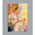 Открытка. Девушка. Рукоделия. Вышивка. Традиции. Фольклор. Лето. Рыжий кот. Худож. Е.Чистотина (чистая)