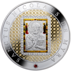 RARE Ниуэ 25 долларов 2014г. "Святитель Николай Чудотворец". Позолота. SWAROVSKI. Монета в капсуле; шикарном подарочном футляре; сертификат; коробка. СЕРЕБРО 250гр.(8 oz).