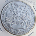 Фолклендские острова, 50 пенсов 1995 года, состояние UNC, 50 лет победы во Второй мировой войне; военное дело, Вторая мировая, юбилейная, KM#45