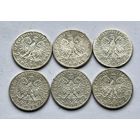 Монеты СЕРЕБРО Польша (6 шт) 2 злотых 1933-1934 год Ядвига