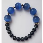 Браслет, стеклянные шары Кошачий глаз и дымчатый кварц. Длина 18 см