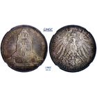 3 марки 1913 г. Е. 100-летие битвы при Лейпциге "Битва народов", 16–18 октября 1813. Саксония. Германия. NGC MS 63. Серебро. КМ# 1275