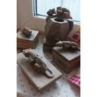 Письменный чернильный прибор Пантеры в стиле ар-деко, камень, резьба. СССР, 1930-е годы