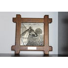 Настенное панно, оловянная вставка в деревянной раме "Лошадь", клеймо, Германия.