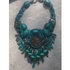 Авторское колье Египет ручная работа натуральные камни метал бисер кожа 21