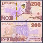 Замбия, 200 квача 2024 г, P-W66 (AB, орлан-рыболов, водопад Каламбо-Фолс, носороги), UNC