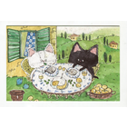 Открытка. Коты. Котики. Котята. Семья. Фауна, животные. Лето, дача, пирог. Художник Анастасия Еременко (чистая)