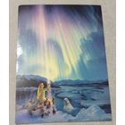 Посткроссинг. Открытка Северное сияние (10х15). Прошла почту. Художественные марки, чёткий штемпель.